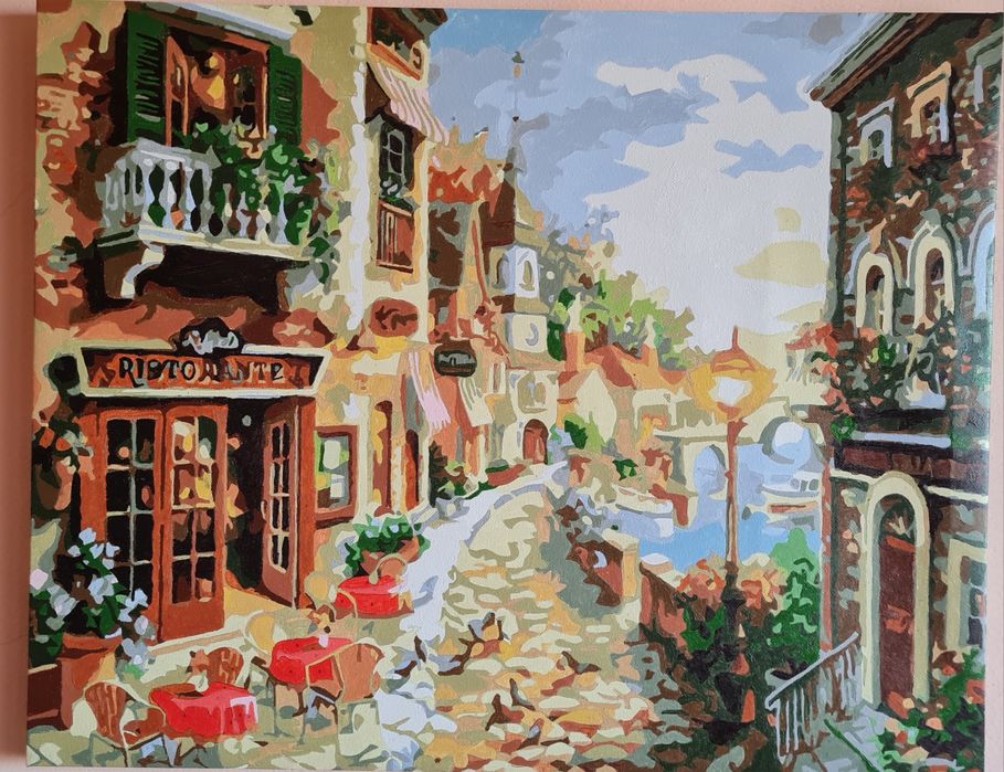 Tablouri pictate cu drag, în tehnica goblenului.