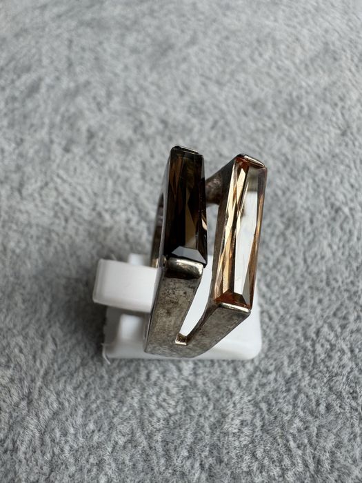 Inel din argint, cuart fumuriu si citrin