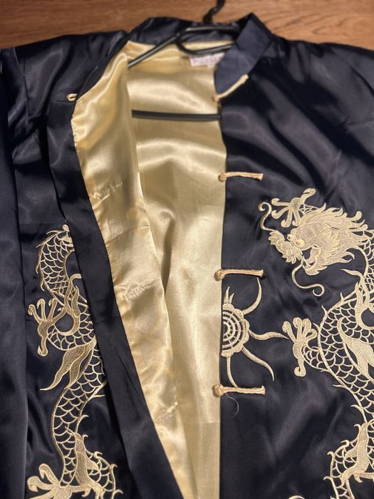 Jachetă stil chinezesc cu dragoni aurii–piesă statement/scenică/kimono