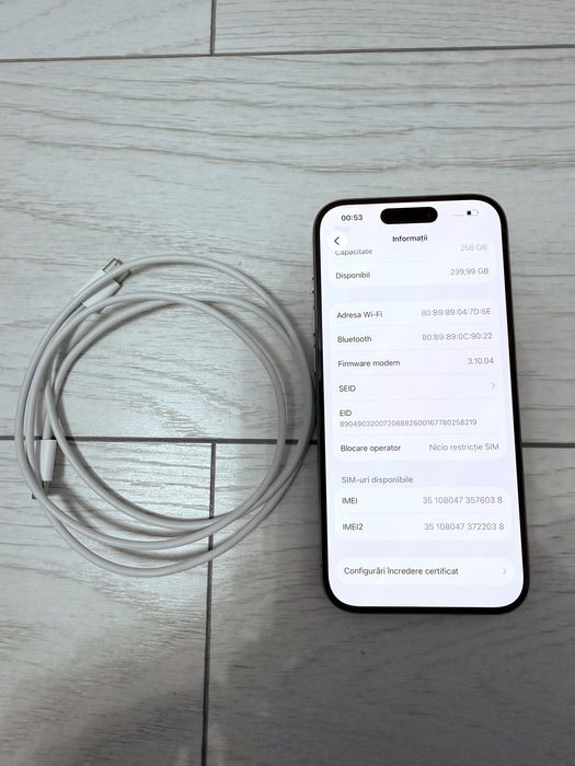 iPhone 15 Pro , Natural Titanium ,256 GB , ca NOU