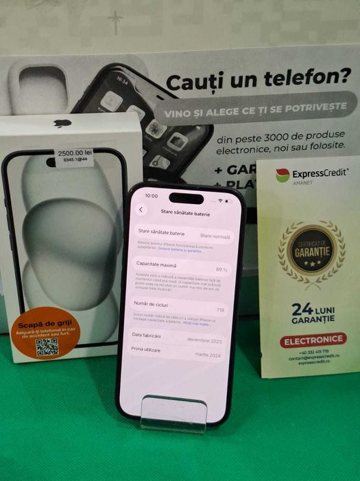 Iphone 15 128GB 89% bateria (AG44 Bc2 B:6545)-garantie 2 ani!