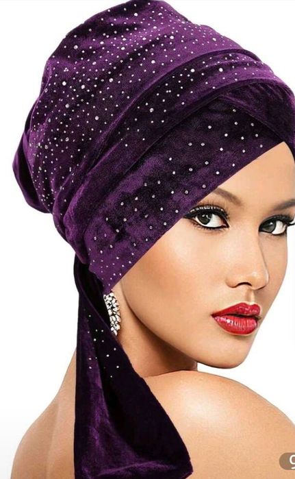 Turban Catifea Alb și  Mov Nou
