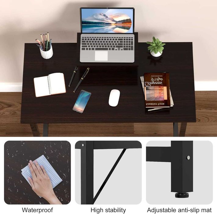 Бюро с подвижна стойка за монитор, черна офис маса, бюро за компютър