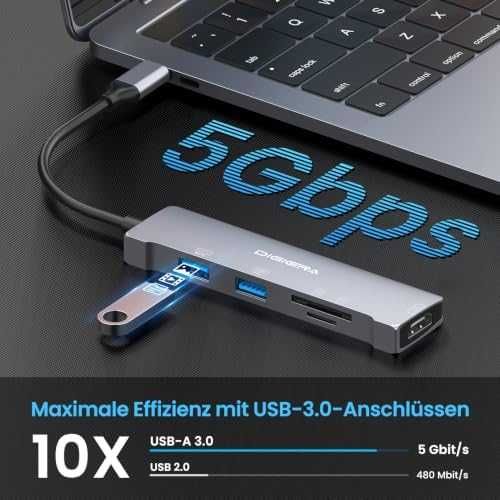 Нов хъб USB C адаптер 5 в 1 HDMI USB 3.0 USB 2.0 SD Micro SD за лаптоп