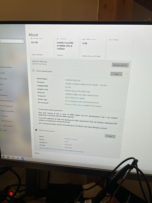 Pc gaming i9+rtx4060+16gbRAM