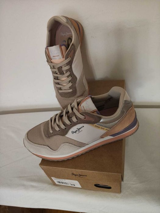 Adidasi PepeJeans, 39, bej, piele intoarsa si textil