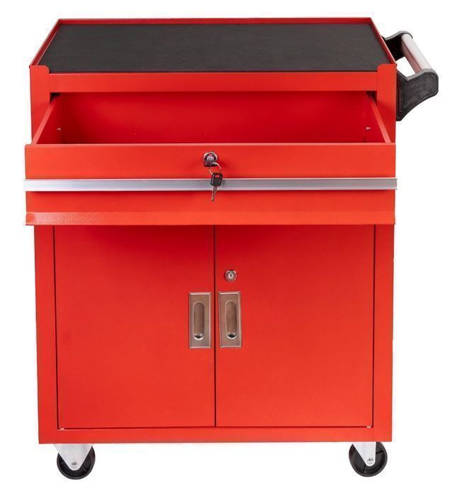 Dulap metalic neechipat pentru scule, rosu, roti si maner - premium, 7