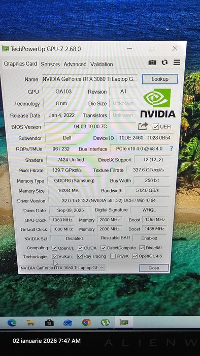 Laptop Alienware M5 R7 i7 12700h RTX 3080ti