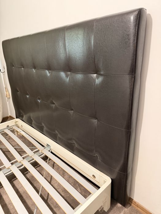 Tăblie din piele naturală Mobexpert + cadru de pat IKEA 160×200