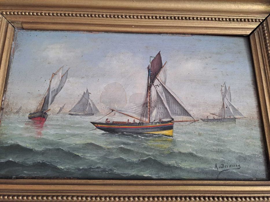 tablou vechi pictura pe lemn 29/40 cm semnat