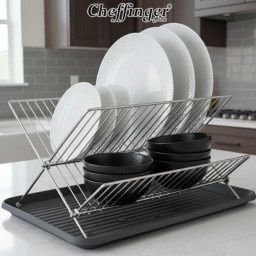 Двуетажен сушилник за съдове Cheffinger от неръждаема стомана с тава з