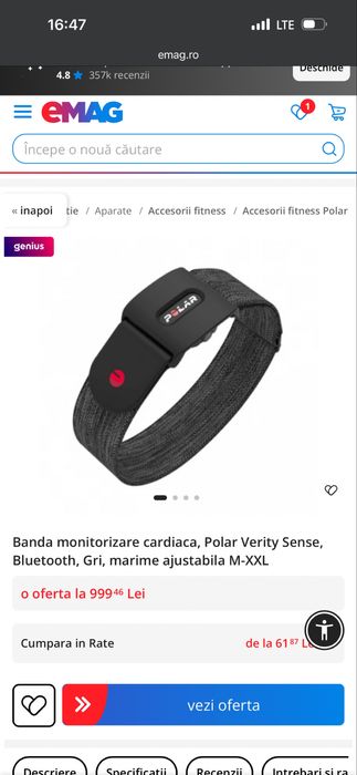 Bratara puls Polar  verity sense