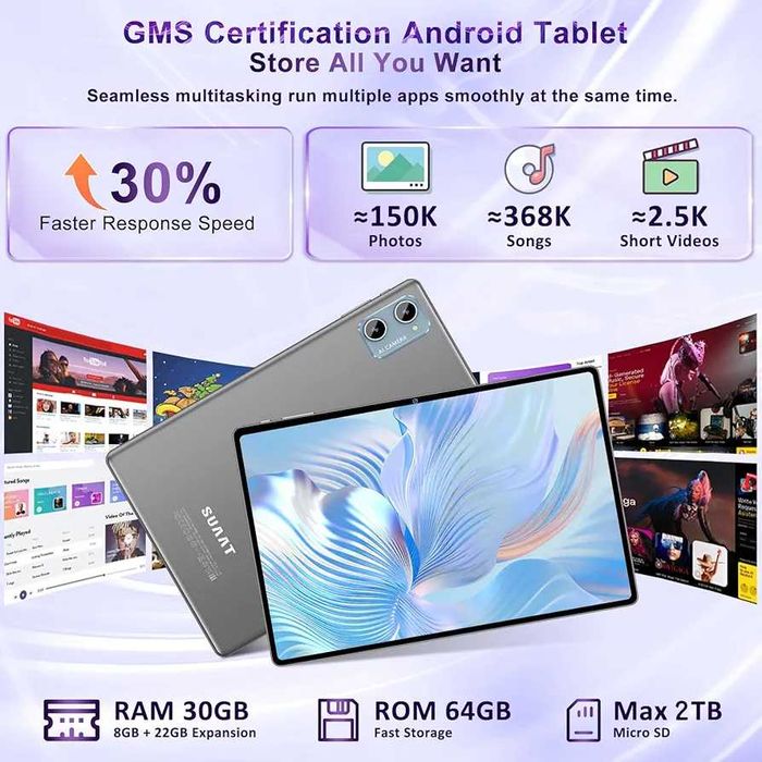 Запечатан таблет SUAAT S3 10 инча – Android 15, 30GB RAM, 64GB...