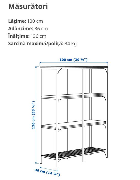 Etajeră stil industrial IKEA metal și lemn (100x136 cm), ca nouă