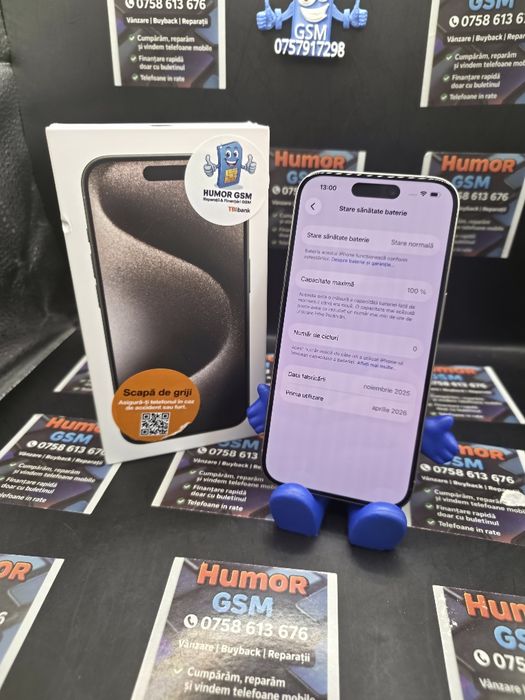 iPhone 15 Pro / Natural Titanium / 128GB / 100% Baterie / Garanție