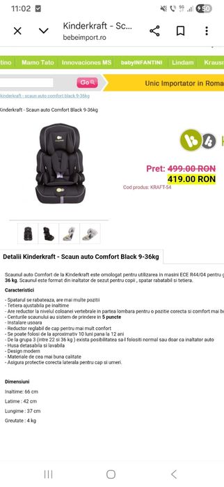 Scaun auto KinderKraft 9-36 kg