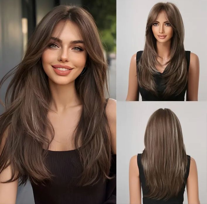 Дълга коса - Перука - Естествен вид , цвят кафяв 55см , Плътност 150%