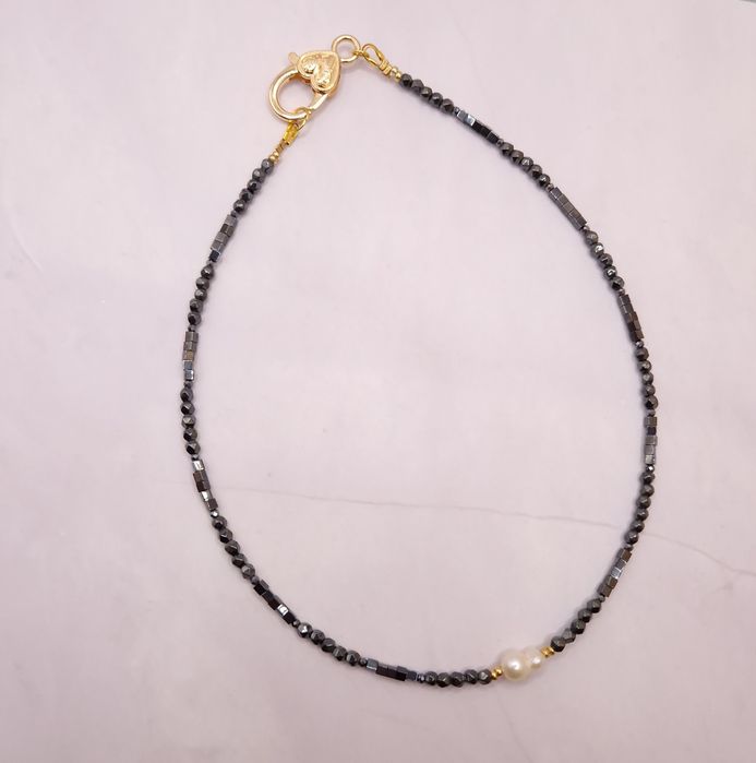 Colier din hematit cu perla naturala