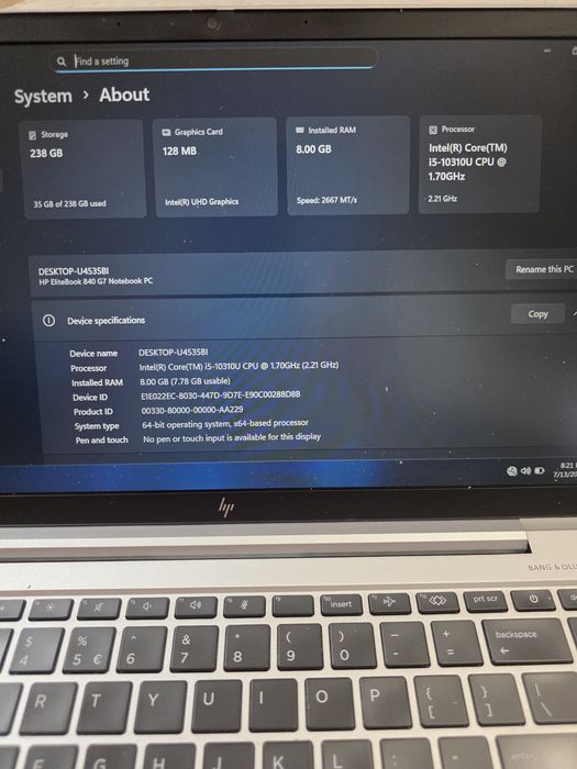 Vand Laptop HP Elitebook 840 G7