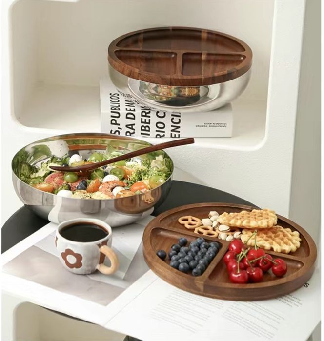 Миска с деревянной крышкой