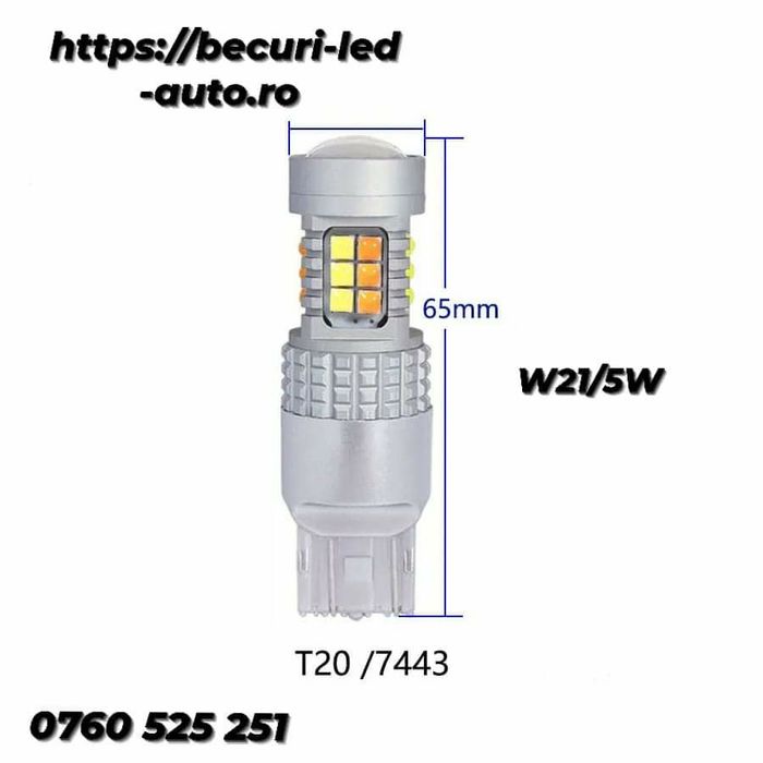 Bec auto cu Doua Nuante Pe LED T20-W21/5W-7443 Semnalizare/Poziții