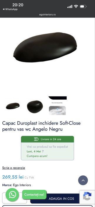 vas wc Ego Angeli negru lucios suspendat