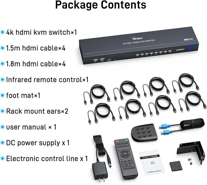 Чисто нов професионале 8-портов HDMI KVM Yinker – 4K 60Hz / 2K 14Hzz