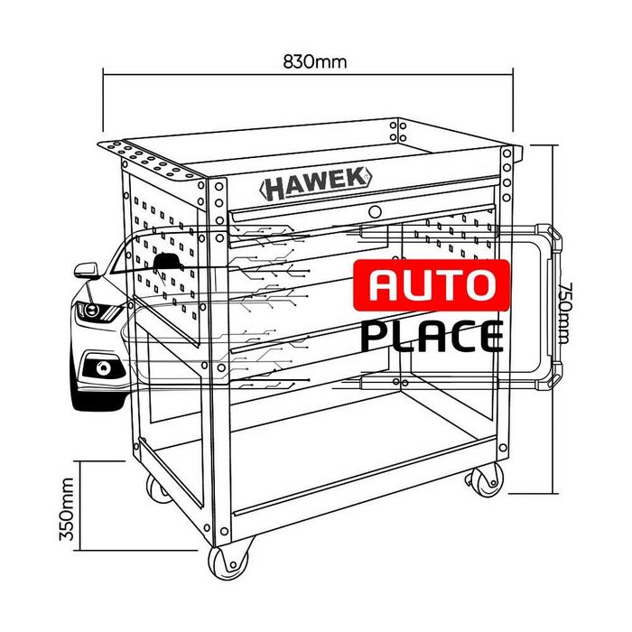 Количка за инструменти с 3 рафта,поставка за отвертки и чекмедже HAWEK