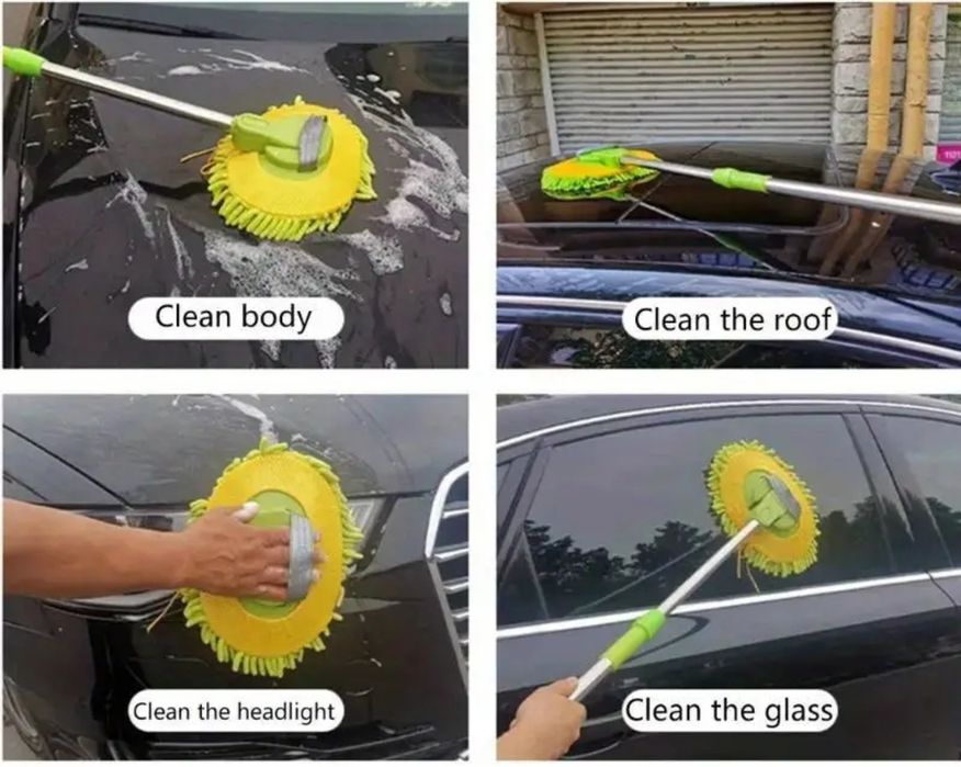 Perie / Mop 2 în 1 pentru spălat auto telescopic cu  cap rotativ