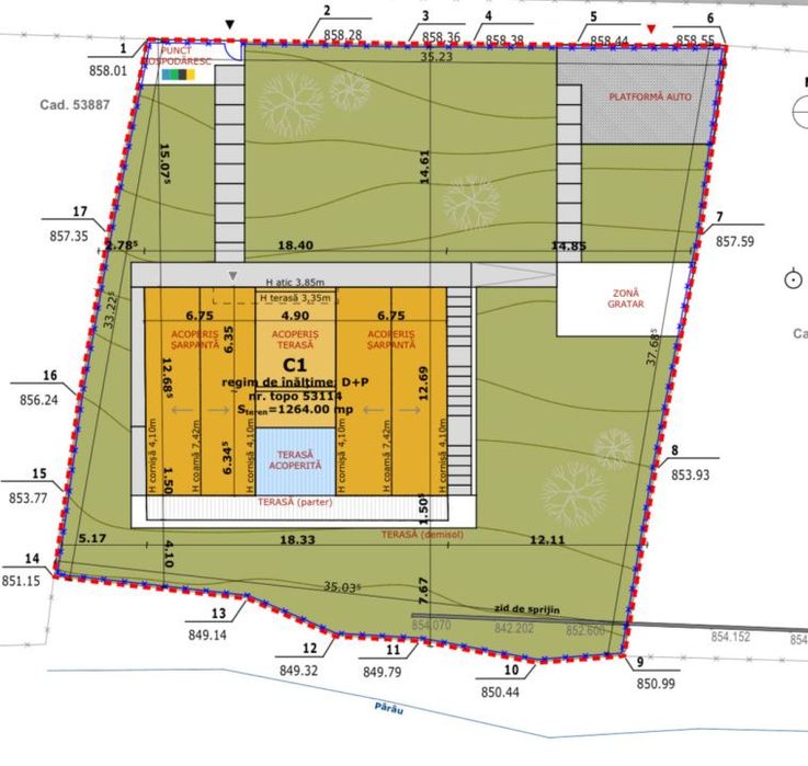 Teren cu autorizatie de constructie cu fundatie, 1264mp, 35 m front, B