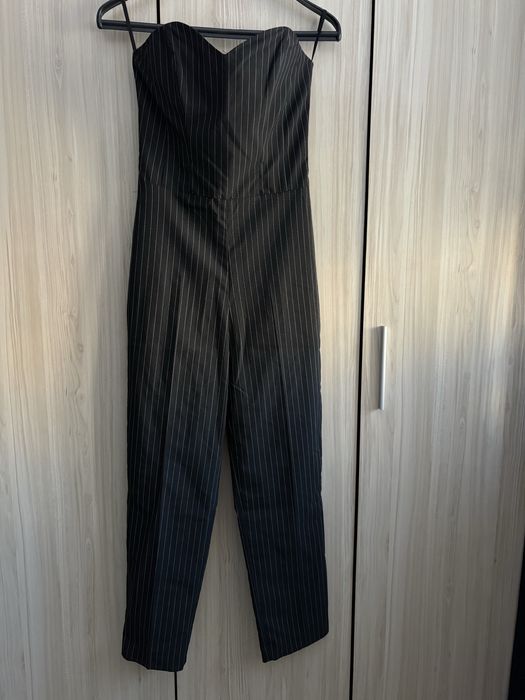 Черен елегантен гащеризон с фино райе