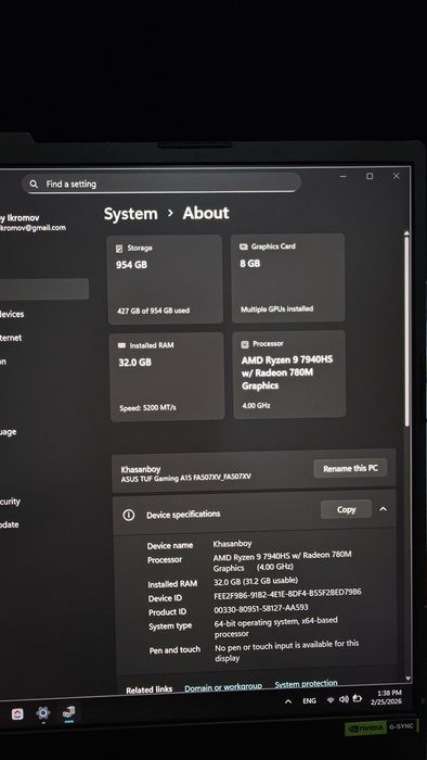 Asus TUF RTX4060/Ryzen 9-7940HS/32gb ddr5/1tb SSD