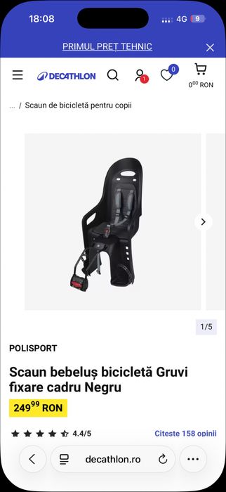 Scaun bebelus copii bicicletă Gruvi fixare cadru