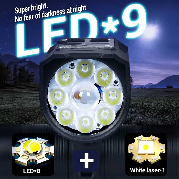 Фар за велосипед колело акумулаторен USB с 9 LED диода