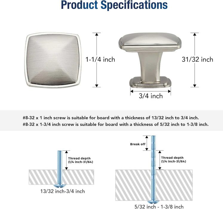 Квадратна дръжка от полиран никел за кухненски шкафове и чекмеджета