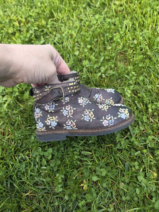 Ghete italiene, piele naturala, broderie manuala, marimea 24