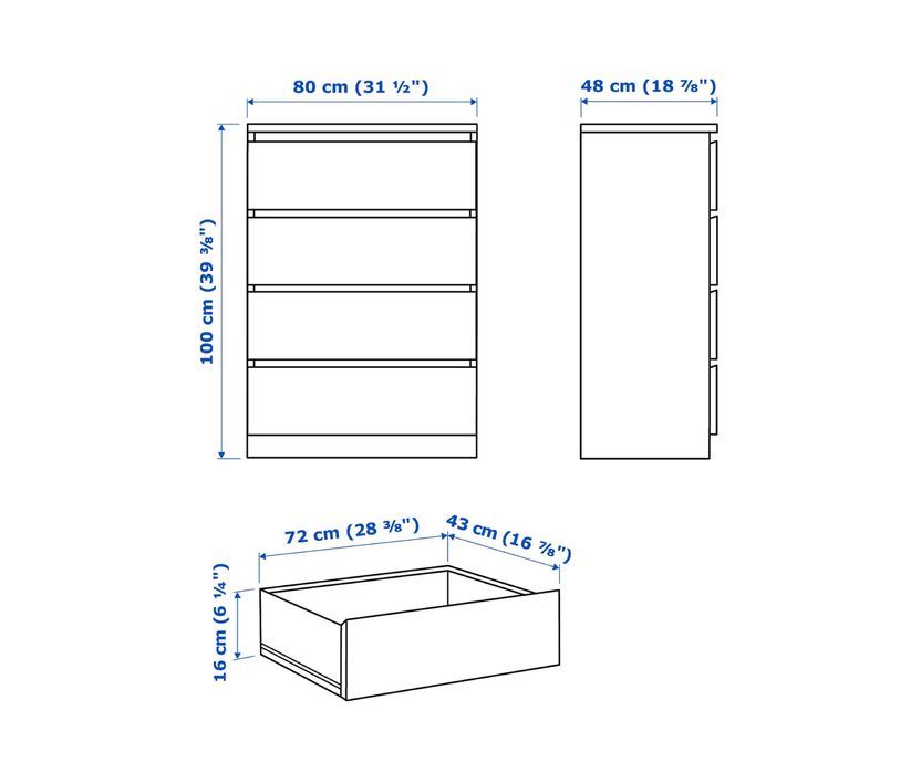 Скрин Malm Ikea с четири чекмеджета