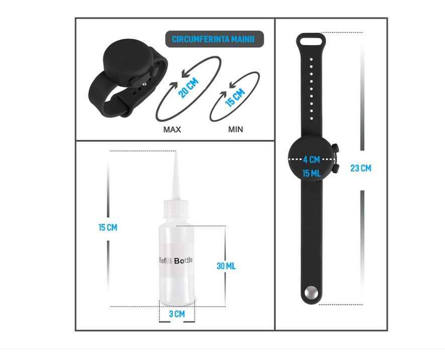 Bratara-dispenser dezinfectant pt maini, dispenser portabil silicon