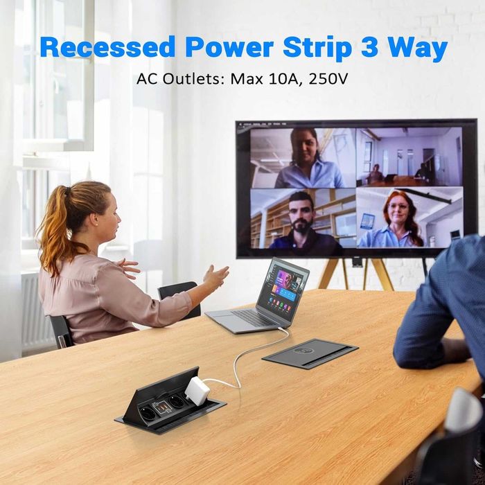 Прибиращ се разклонител с USB C PD 20 W, 3-полюсен контакт