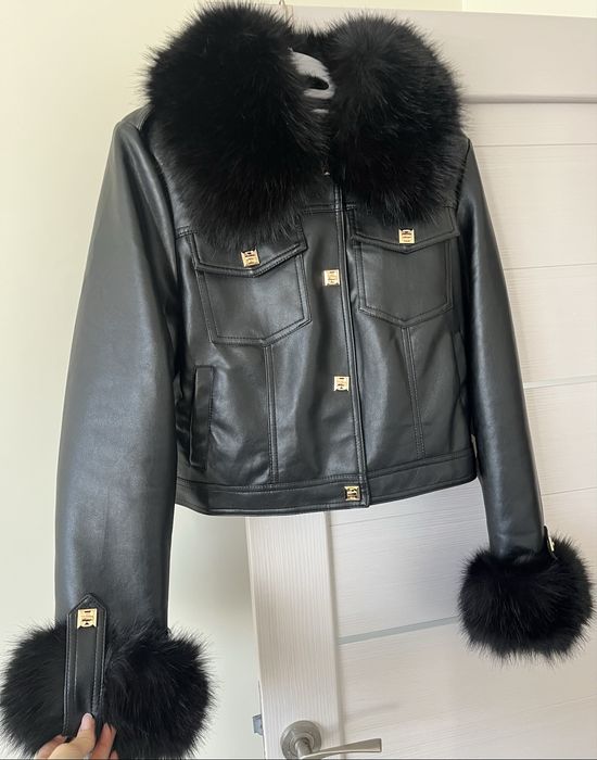 Черно кожено яке с пух