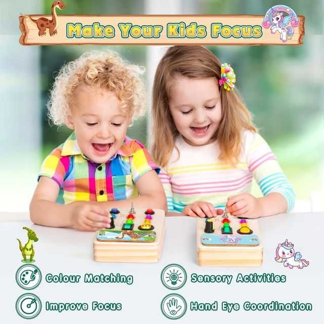 Tablă Senzorială Montessori, 1-3 ani, 6 comutatoare, lumini LED