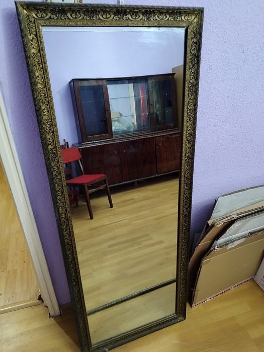 Oglindă mare vintage 60x150 cm – Ramă lemn cu patină autentică aurie
