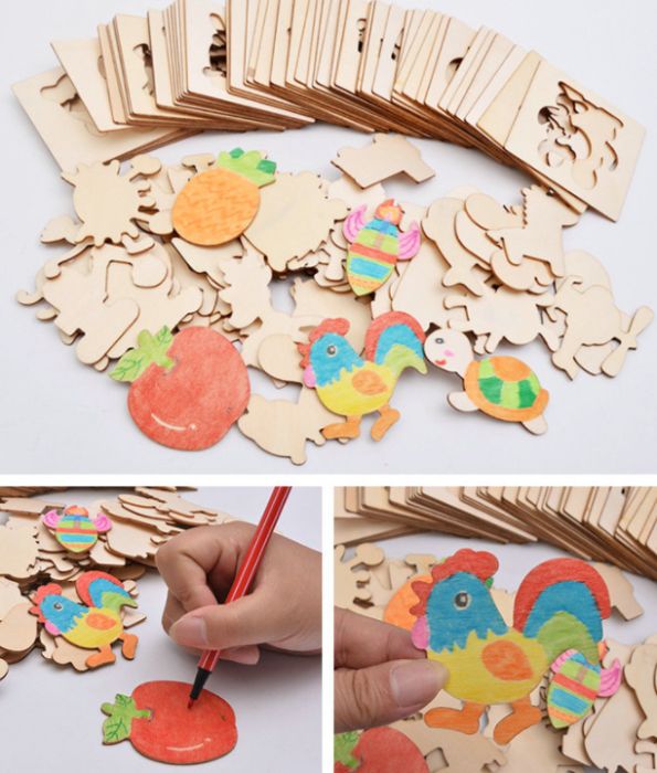 НАМАЛЕНИЯ Рисуване на шаблони и формички от дърво + флумастери с книжк