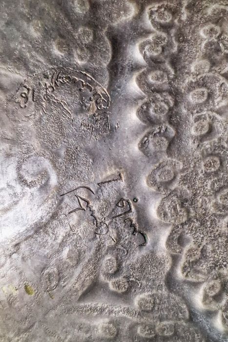 Platou vechi fructe,  fructieră din alamă argintată