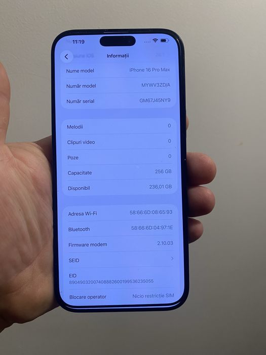 iPhone 16 Pro Max Black Titanium 256 GB Impecabil