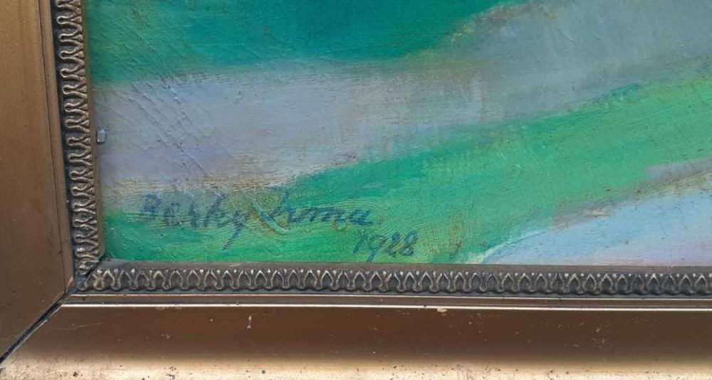 Tablou vechi - peisaj rural - semnat Berky Irma