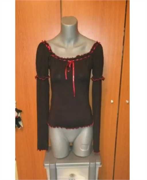 Bluza neagra eleganta cu maneca lunga, cu insertii rosii, M