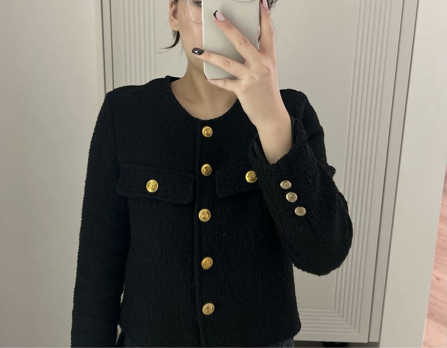 Твидовый пиджак черный