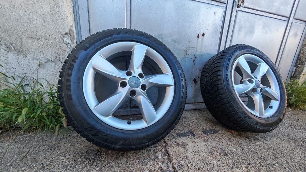 Set roți iarnă originale Audi 5x112 R17 66,5 — Jante ca noi și anvelope de iarnă 225 55 R17 impecabile ca noi (~8.5 mm)  Audi A4 A6 Q5