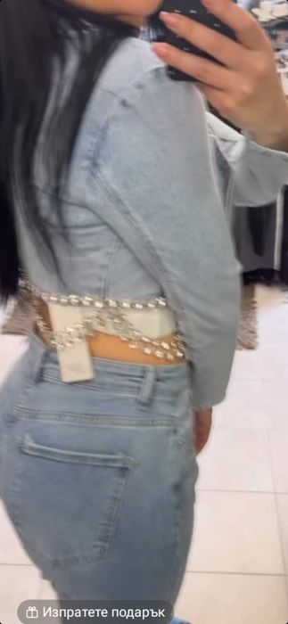 Дънково сако с камъчета